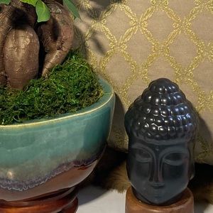 NWT Glazed Ceramic Buddha Bust / Head Statue Black 🖤 Namaste’ 🖤